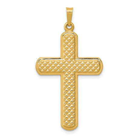 Hollow Polished And Textured Latin Cross Charm Pendant in Real 14k Yellow Gold