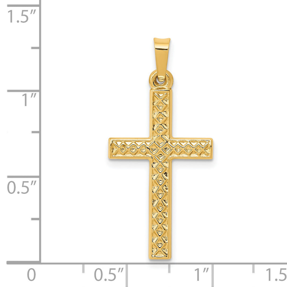 Hollow Polished Lattice Style Latin Cross Charm Pendant in Real 14k Yellow Gold