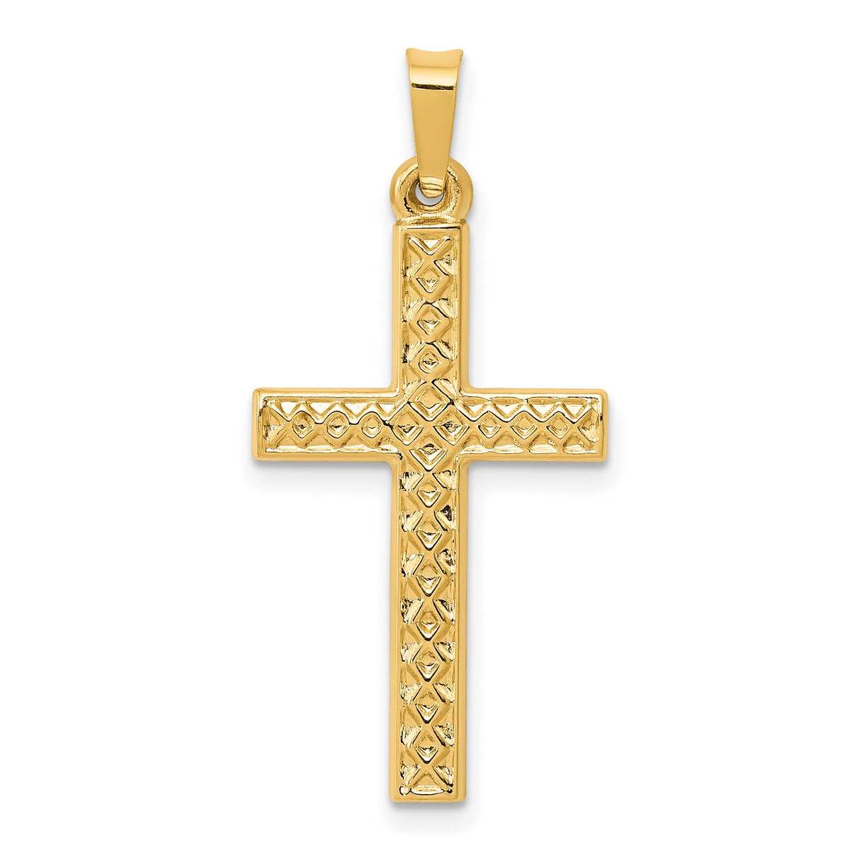 Hollow Polished Lattice Style Latin Cross Charm Pendant in Real 14k Yellow Gold