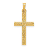 Hollow Polished Lattice Style Latin Cross Charm Pendant in Real 14k Yellow Gold