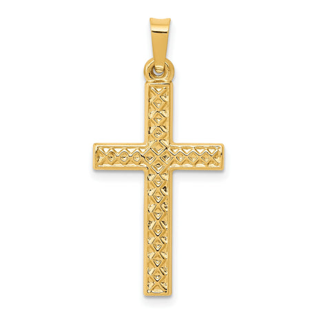 Hollow Polished Lattice Style Latin Cross Charm Pendant in Real 14k Yellow Gold