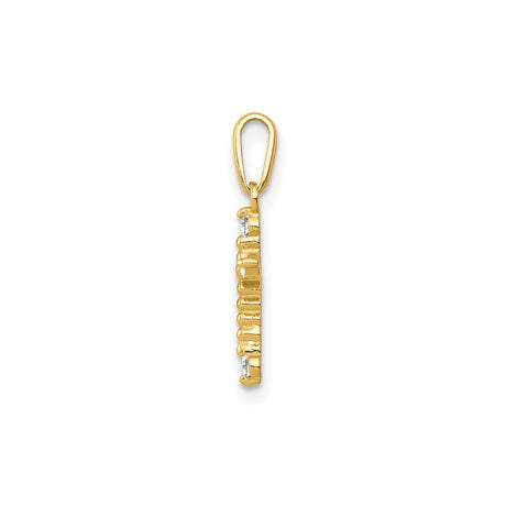 14k Yellow Gold Cross Pendant with Cubic Zirconia, Beaded Christian Jewelry for Women