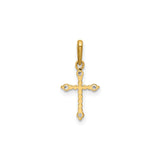 14k Yellow Gold Cross Pendant with Cubic Zirconia, Beaded Christian Jewelry for Women