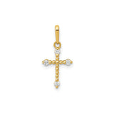 14k Yellow Gold Cross Pendant with Cubic Zirconia, Beaded Christian Jewelry for Women