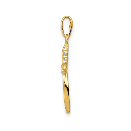14k Yellow Gold Cross Pendant with Cubic Zirconia, Flowing Modern Design, Christian Jewelry for Women