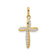 14k Yellow Gold Cross Pendant with Cubic Zirconia, Flowing Modern Design, Christian Jewelry for Women