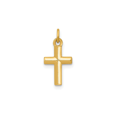 14k Yellow Gold Cross Pendant, Polished Beveled Christian Symbol for Men and Women