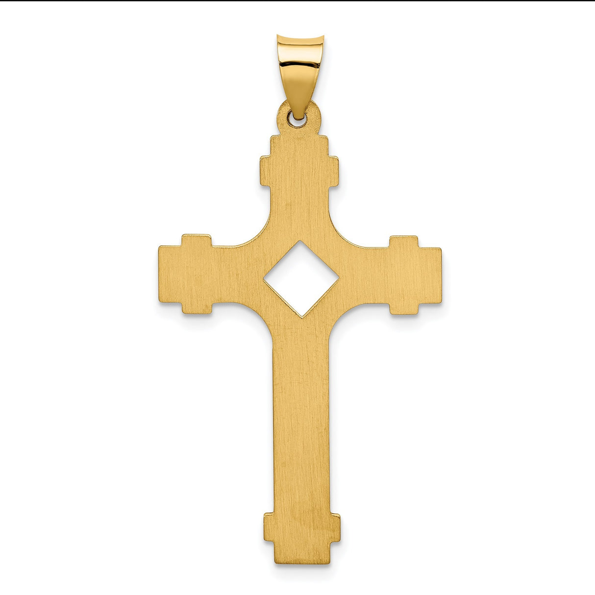 14k Yellow Gold Tubular Cross Pendant with Cutout Center and Beveled Edges for Men or Unisex