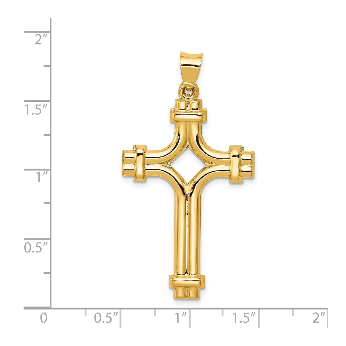 14k Yellow Gold Tubular Cross Pendant with Cutout Center and Beveled Edges for Men or Unisex