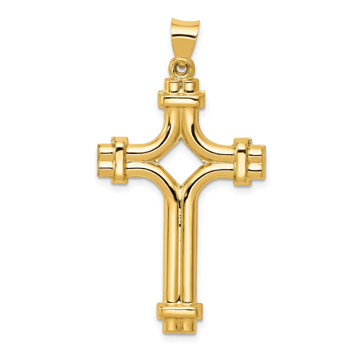 14k Yellow Gold Tubular Cross Pendant with Cutout Center and Beveled Edges for Men or Unisex