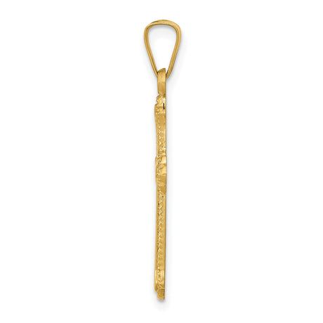 14k Yellow Gold Cross Pendant with Beveled Edge Design, Christian Religious Charm for Women or Unisex Wear