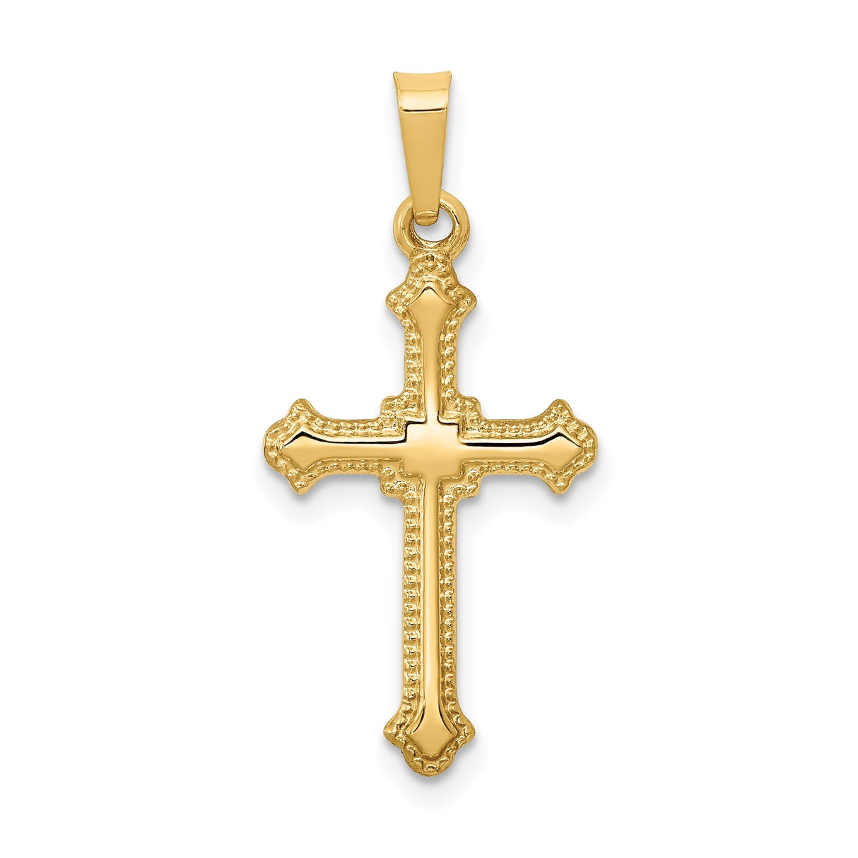 14k Yellow Gold Cross Pendant with Beveled Edge Design, Christian Religious Charm for Women or Unisex Wear