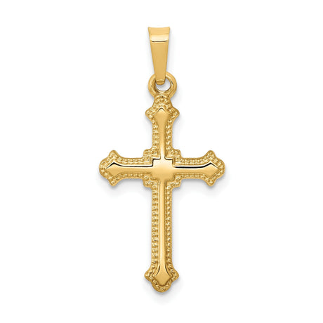 14k Yellow Gold Cross Pendant with Beveled Edge Design, Christian Religious Charm for Women or Unisex Wear