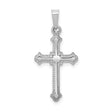 14k White Gold Cross Pendant with Filigree Fleur Detail, Christian Jewelry for Women
