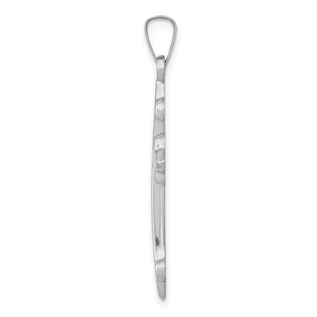 14k White Gold Fleur-de-Lis Cross Pendant with Curved Edges and Polished Finish