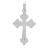 14k White Gold Fleur-de-Lis Cross Pendant with Curved Edges and Polished Finish