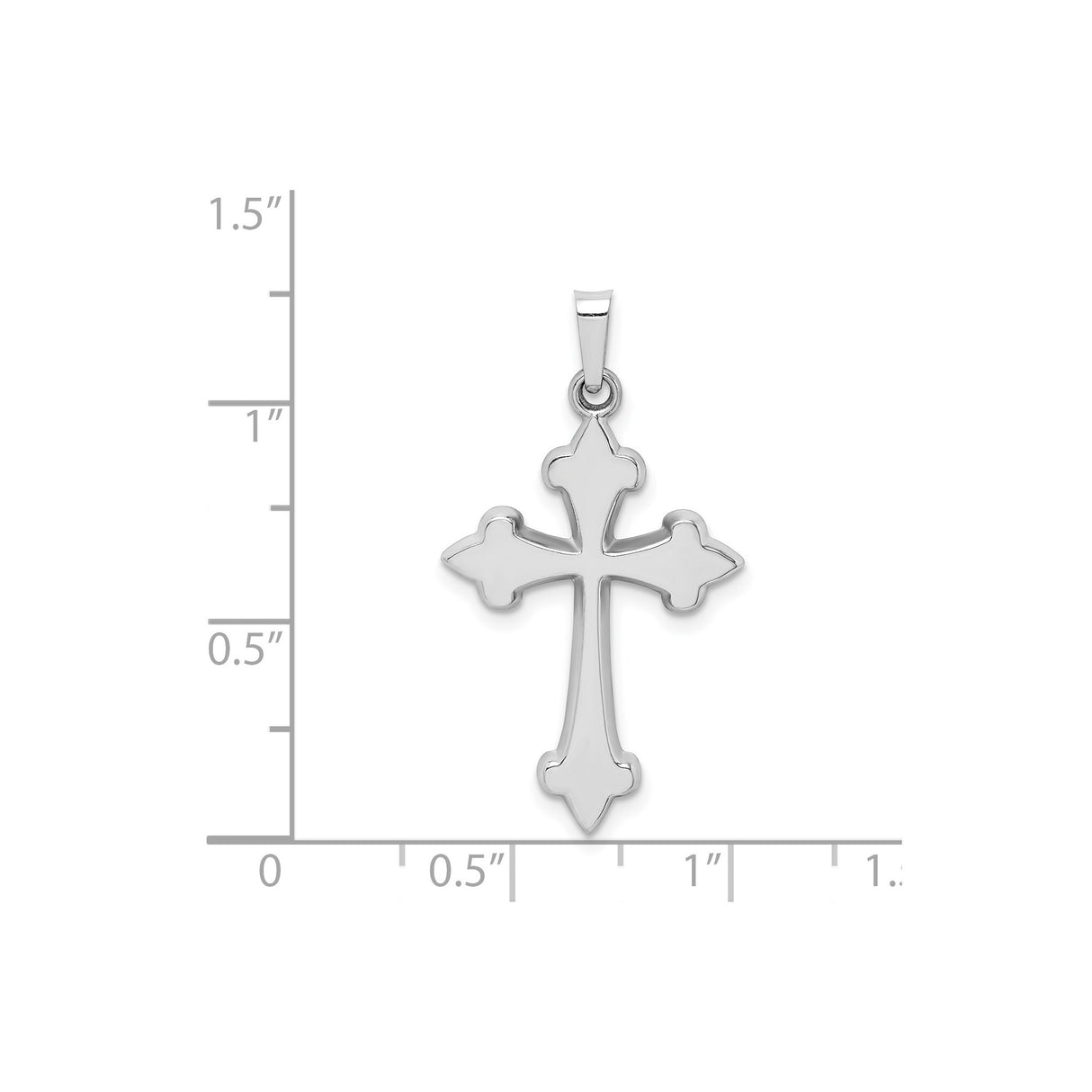 14k White Gold Fleur-de-Lis Cross Pendant with Curved Edges and Polished Finish
