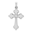 14k White Gold Fleur-de-Lis Cross Pendant with Curved Edges and Polished Finish
