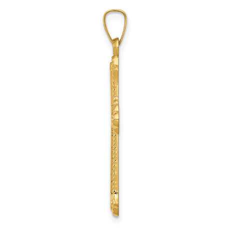 14k Yellow Gold Cross Pendant with Flared Tips, Ornate Textured Religious Charm for Women or Unisex