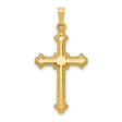 14k Yellow Gold Cross Pendant with Flared Tips, Ornate Textured Religious Charm for Women or Unisex