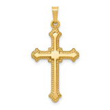 14k Yellow Gold Cross Pendant with Flared Tips, Ornate Textured Religious Charm for Women or Unisex