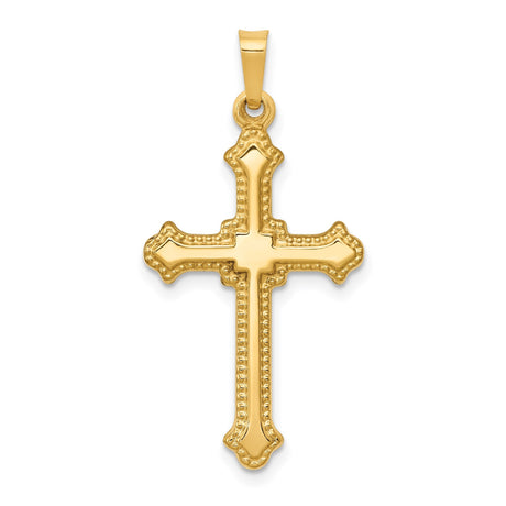 14k Yellow Gold Cross Pendant with Flared Tips, Ornate Textured Religious Charm for Women or Unisex