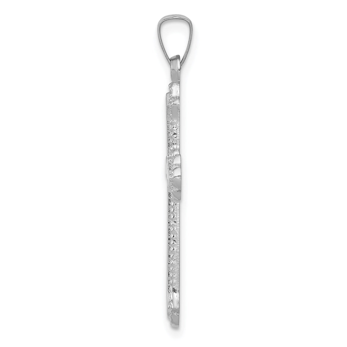 14k White Gold Cross Pendant with Ornate Border and Flared Tips for Women