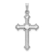 14k White Gold Cross Pendant with Ornate Border and Flared Tips for Women