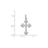 14k White Gold Budded Cross Pendant, Polished Trinity Symbol, Christian Religious Jewelry