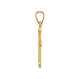 14k Yellow Gold Cross Pendant with Beveled Edges and Detailed Border, Religious Christian Charm