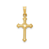 14k Yellow Gold Cross Pendant with Beveled Edges and Detailed Border, Religious Christian Charm