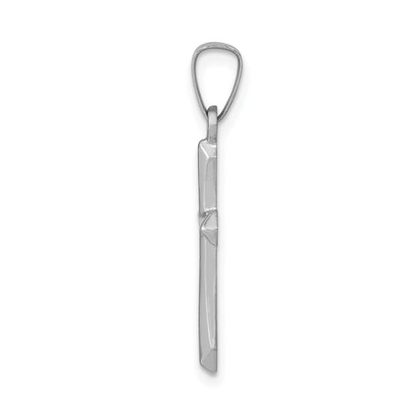 14k White Gold Cross Pendant, Beveled Polished Christian Charm for Men and Women