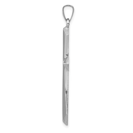 14k White Gold Cross Pendant with Beveled Edge Design, Modern Christian Jewelry for Men
