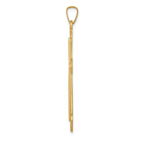 14k Yellow Gold Cross Pendant with Beveled Edge and Satin Finish for Men or Women