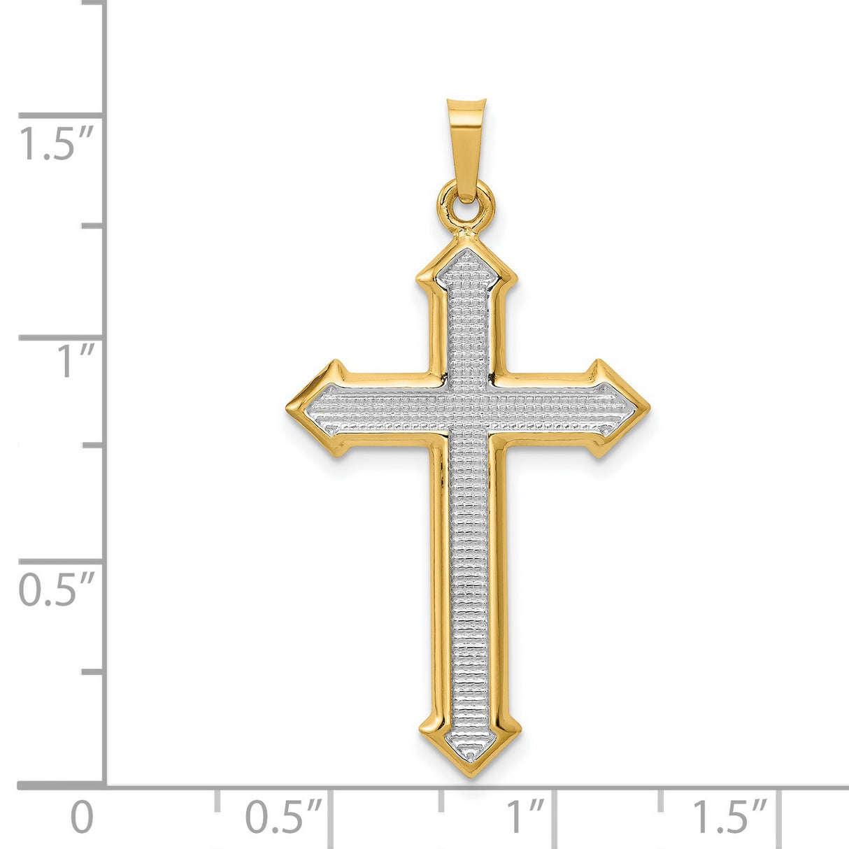 Textured Rhodium Passion Cross Charm Pendant in Real 14k Multi-Tone Gold