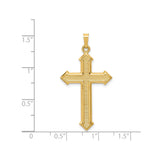 14k Yellow Gold Cross Pendant with Beveled Arrow-Tip Edges and Textured Detailing
