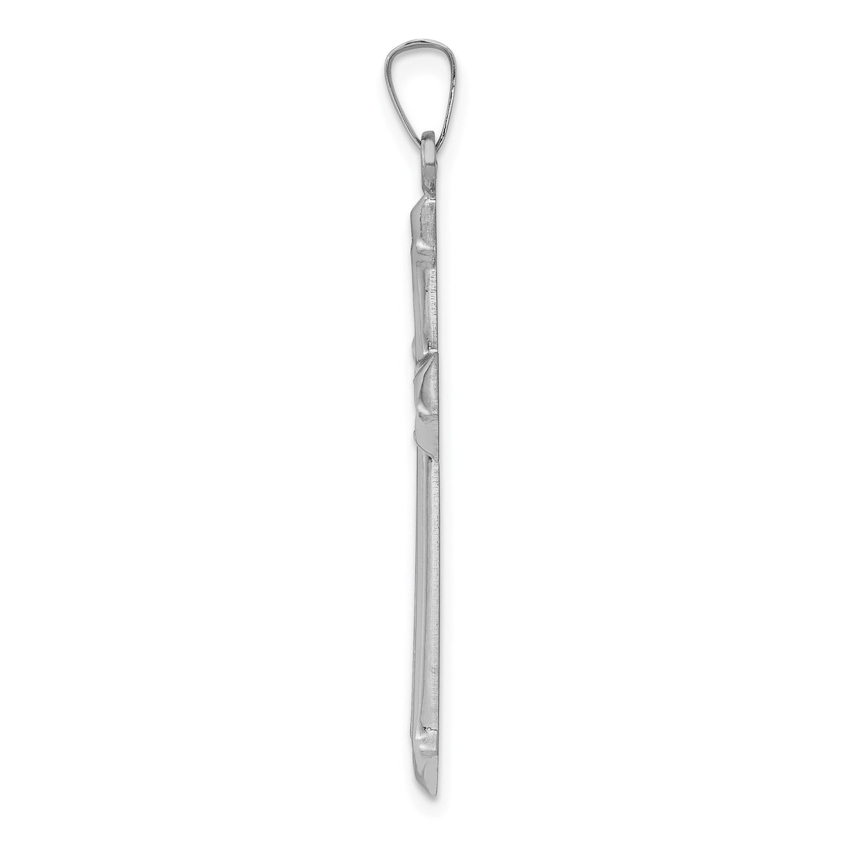 14k White Gold Cross Pendant with Textured Center and Beveled Arrow Tip Edges for Men or Unisex