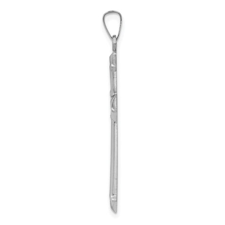 14k White Gold Cross Pendant with Textured Center and Beveled Arrow Tip Edges for Men or Unisex