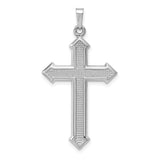14k White Gold Cross Pendant with Textured Center and Beveled Arrow Tip Edges for Men or Unisex
