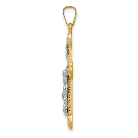 14k Multi-Tone Gold Crucifix Cross Pendant with INRI Plaque, Catholic Christian Religious Charm