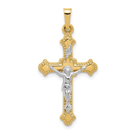 14k Multi-Tone Gold Crucifix Cross Pendant with INRI Plaque, Catholic Christian Religious Charm