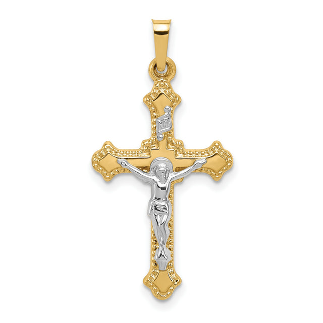 Polished Patonce INRI Crucifix Charm Pendant in Real 14k Multi-Tone Gold