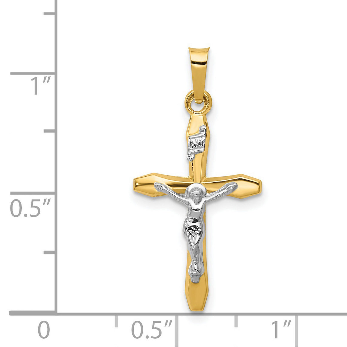 Polished Latin INRI Crucifix Charm Pendant in Real 14k Multi-Tone Gold