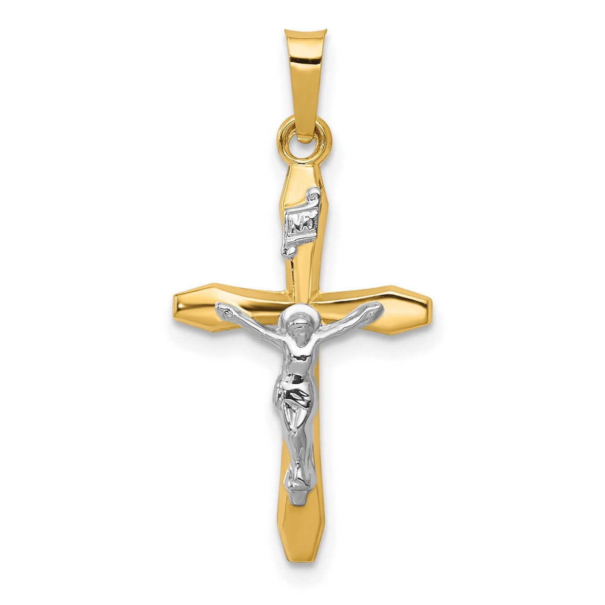 Polished Latin INRI Crucifix Charm Pendant in Real 14k Multi-Tone Gold