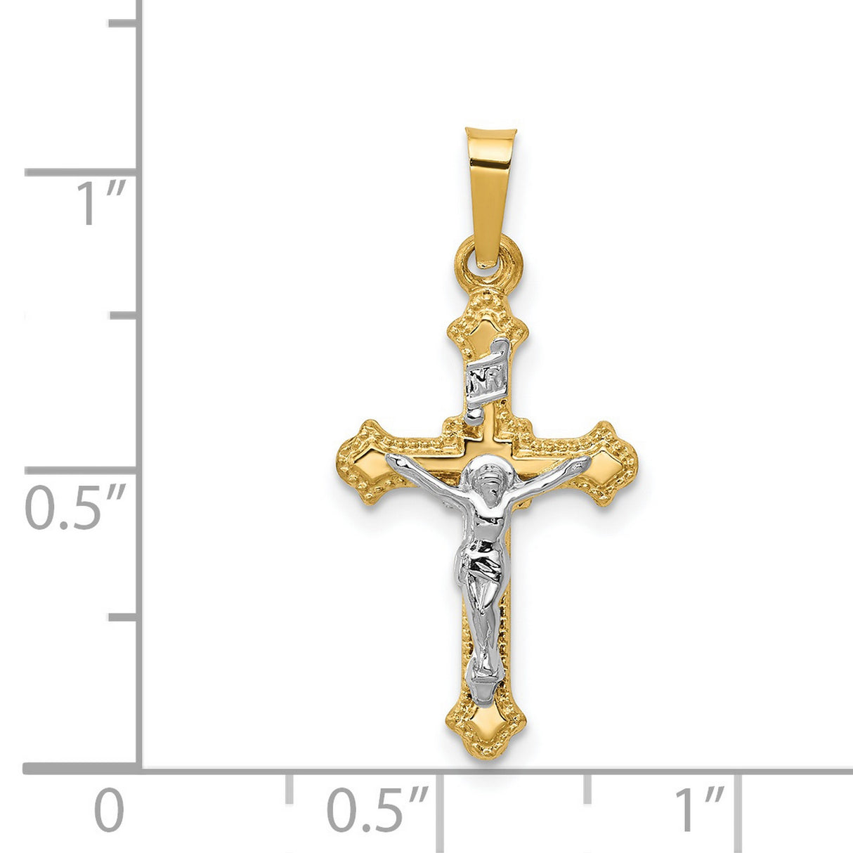 Polished Patonce INRI Crucifix Charm Pendant in Real 14k Multi-Tone Gold