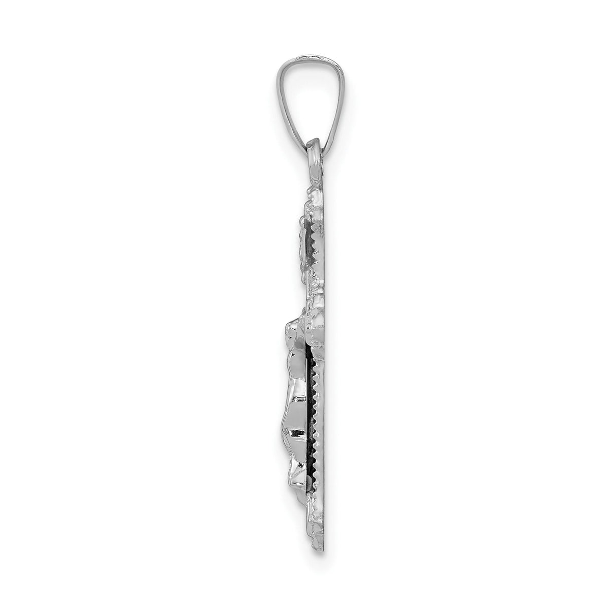14k White Gold INRI Crucifix Pendant with Latin Cross and Fleur-de-Lis Christian Design