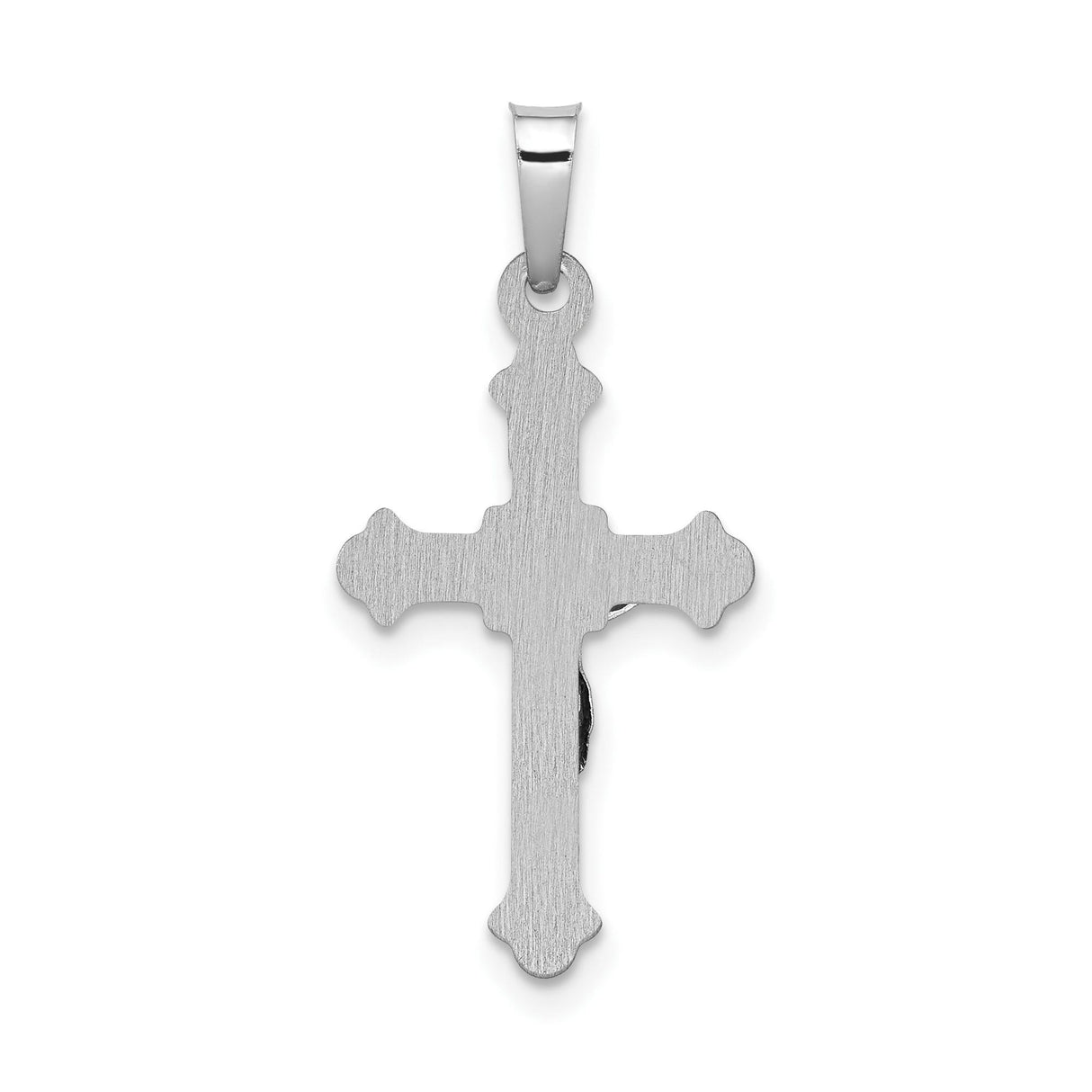 14k White Gold INRI Crucifix Pendant with Latin Cross and Fleur-de-Lis Christian Design
