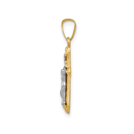 14k Two-Tone Gold Crucifix Pendant with INRI Detail and Beveled Cross Design