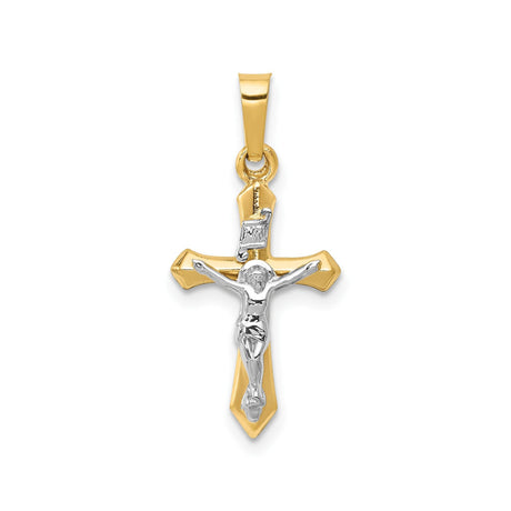 14k Two-Tone Gold Crucifix Pendant with INRI Detail and Beveled Cross Design