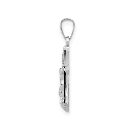 14k White Gold Crucifix Cross Pendant, Polished INRI Religious Charm for Men and Women